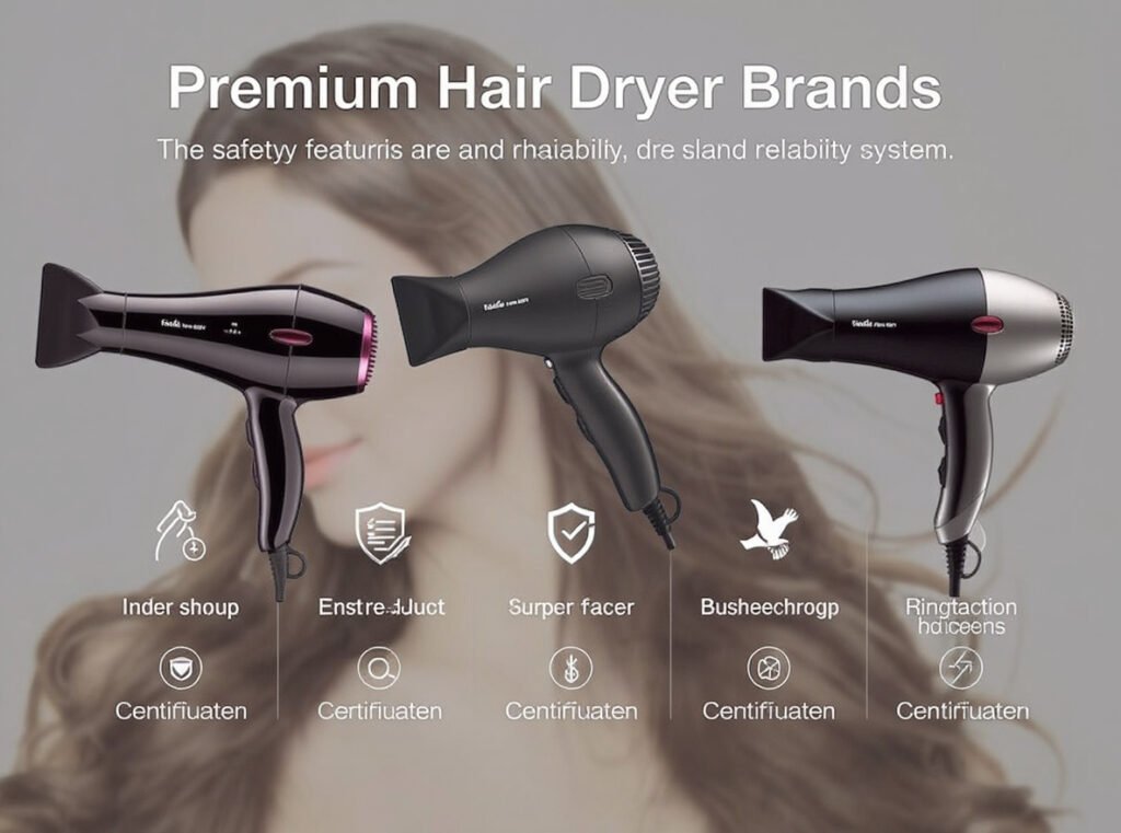 Hair dryer brand safety comparison showing premium vs budget safety features