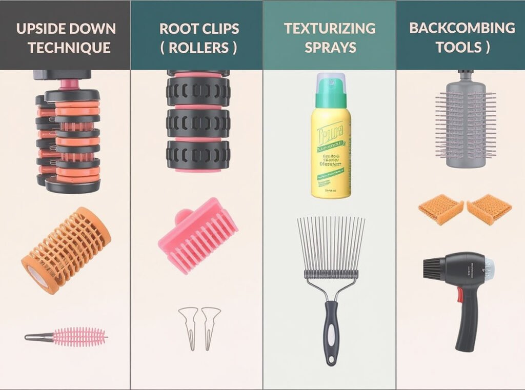 Alternative hair volume techniques compared to upside down blow drying method