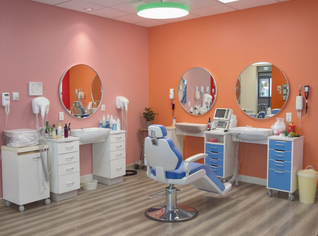 Specialized pediatric hair salon with child-friendly equipment and environment