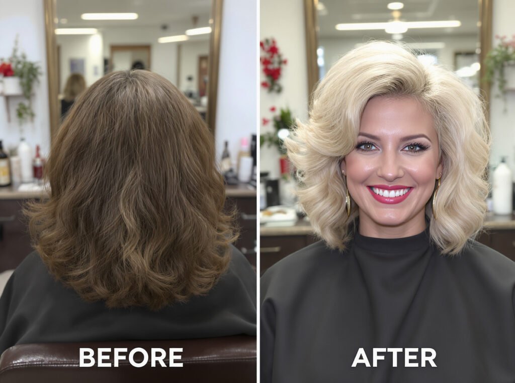 Dramatic hair volume transformation results from upside down blow drying technique