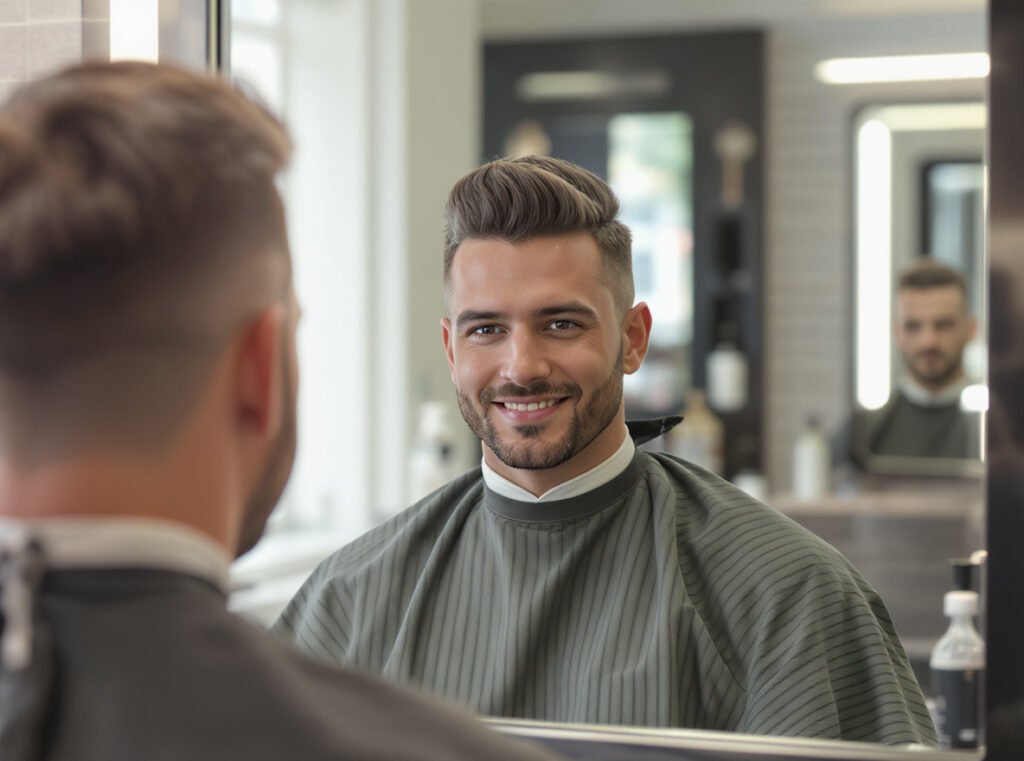 Successfully styled men's quiff professional barbershop results confidence