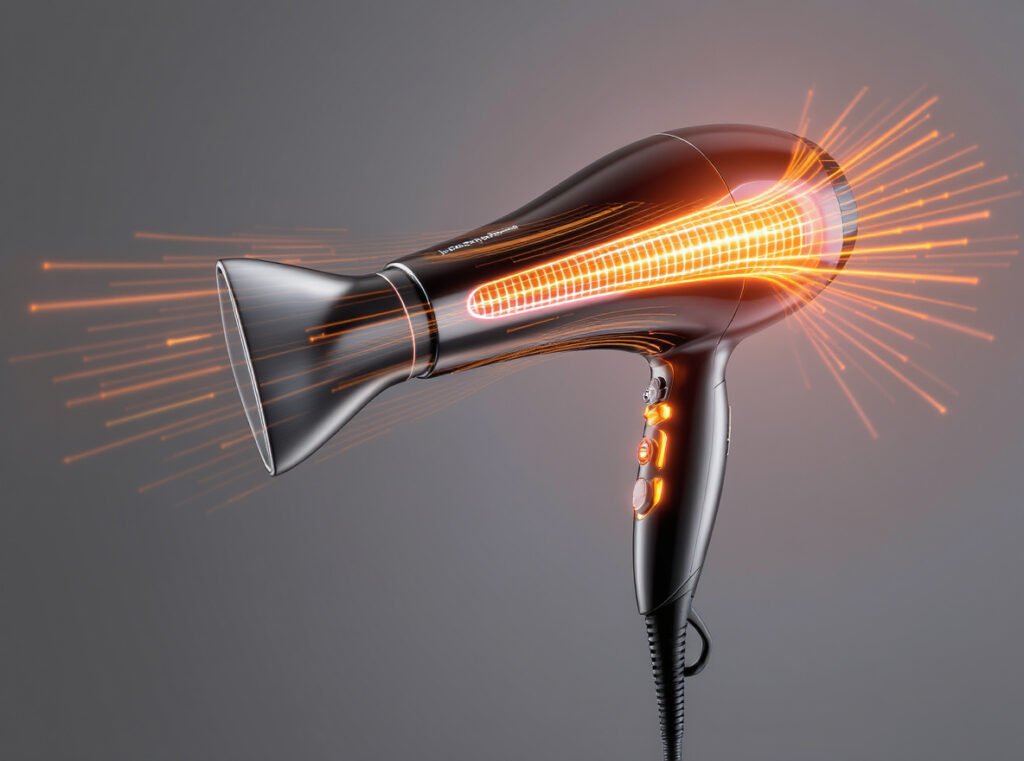 Ceramic hair dryer showing even heat distribution with infrared technology