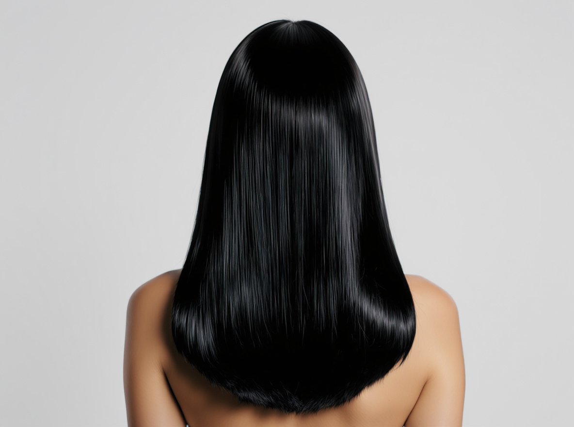 Glass hair tutorial showing mirror-like shine blow dry technique