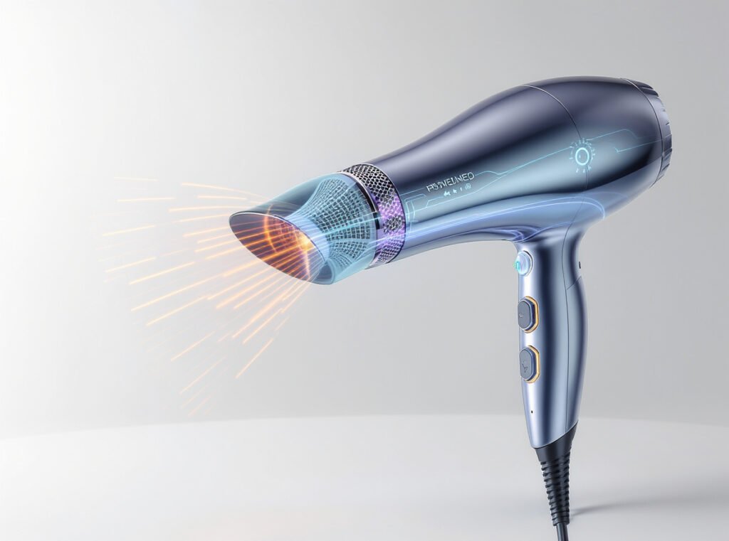 Proximity sensors in advanced hair dryers showing infrared technology and automatic heat adjustment