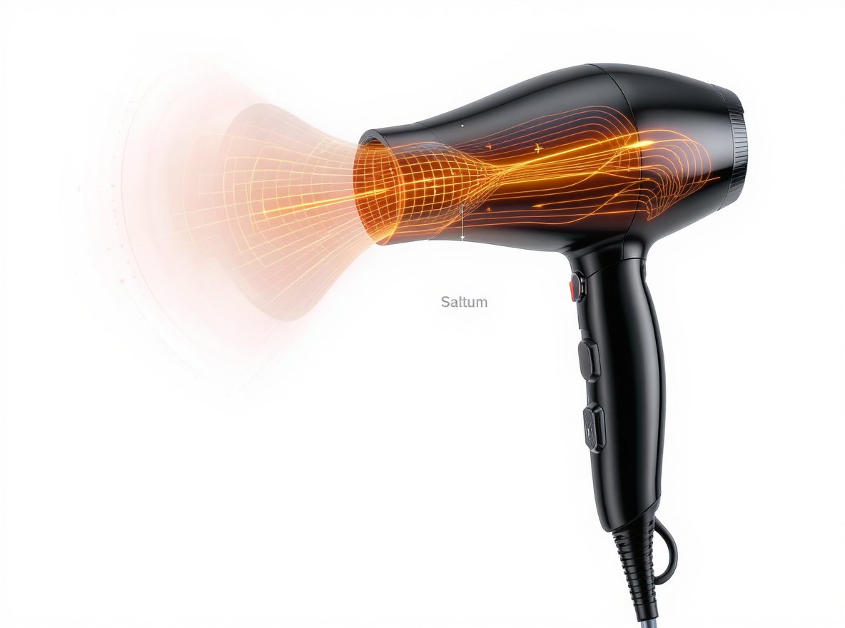 Professional infrared hair dryer with electromagnetic wave technology visualization