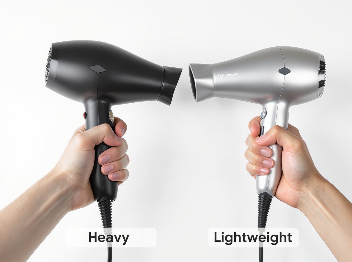 Professional hair dryer weight comparison showing heavy vs lightweight models