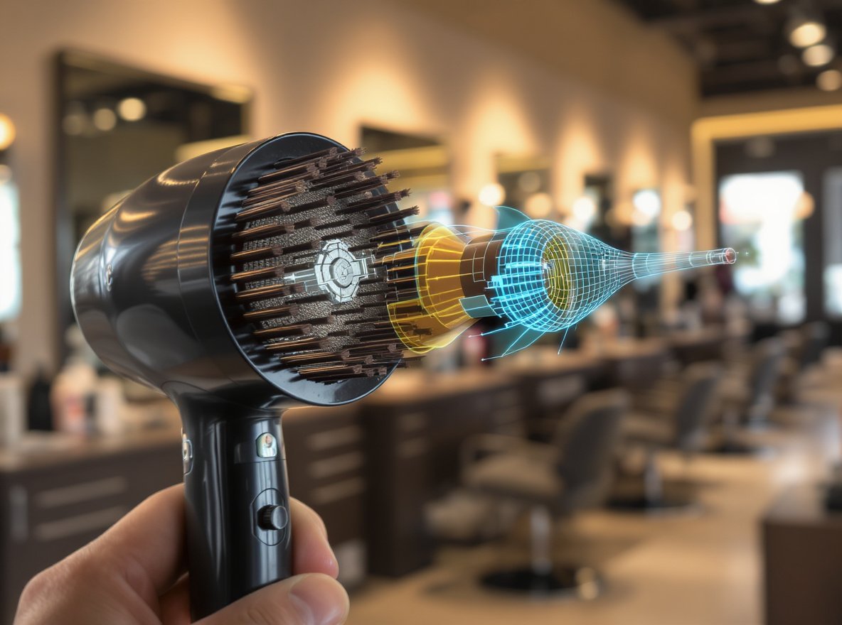 Carbon brush AC motor hair dryer components in professional salon setting Title: Carbon Brush Lifespan in Traditional AC Motor Hair Dryers