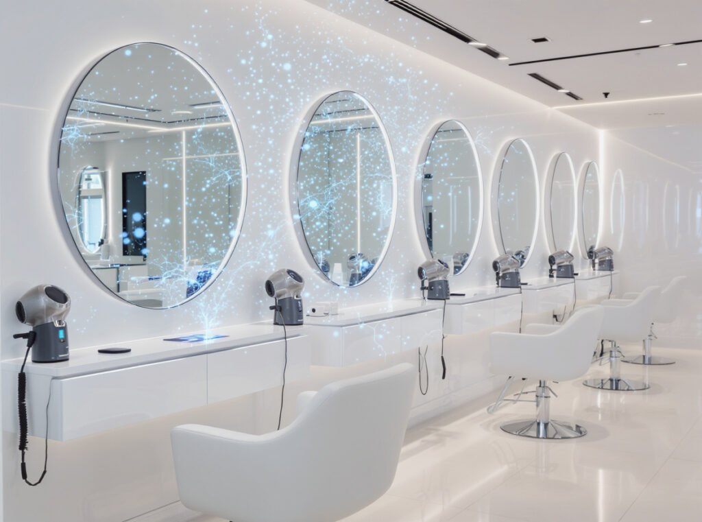 Professional ionic hair dryers in modern salon showing ionic technology differences between brands