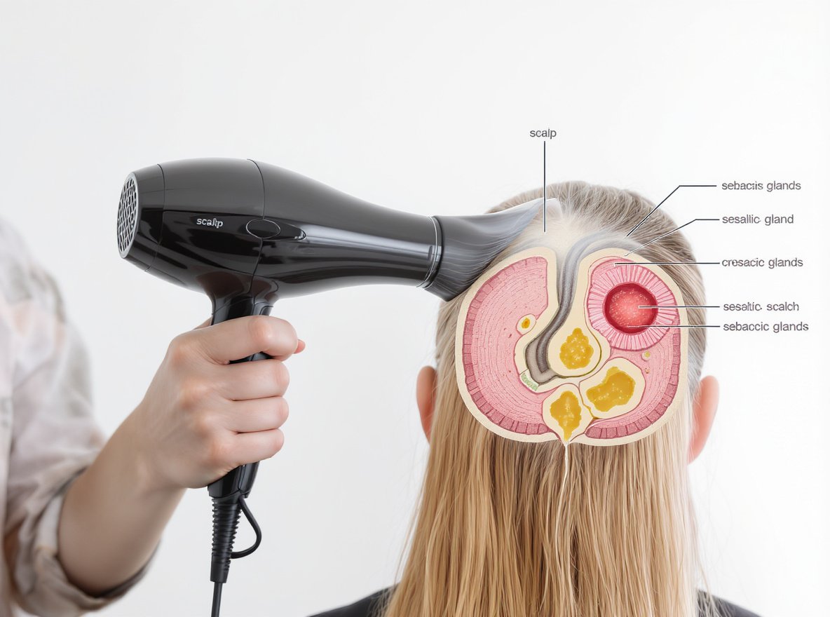 Hair dryer heat effect on scalp sebaceous glands diagram
