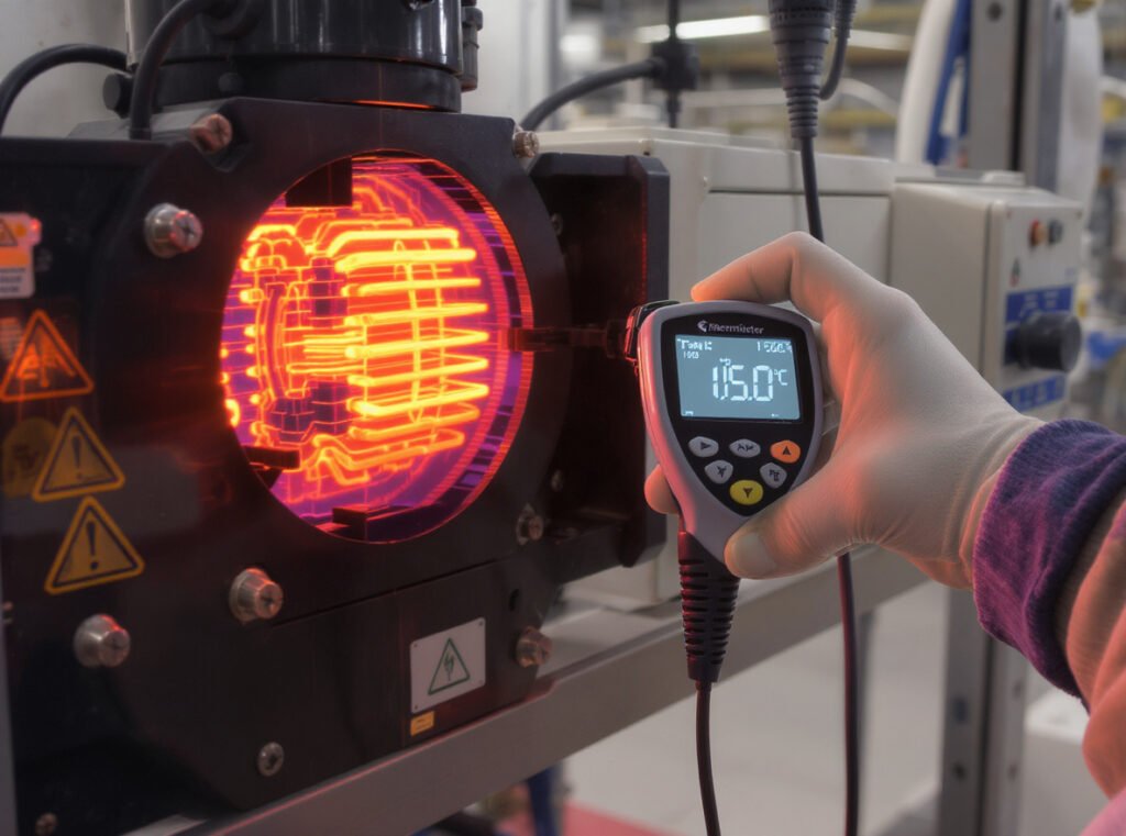 Temperature measurement of hair dryer heating element showing extreme heat up to 250°C requiring heat-resistant materials