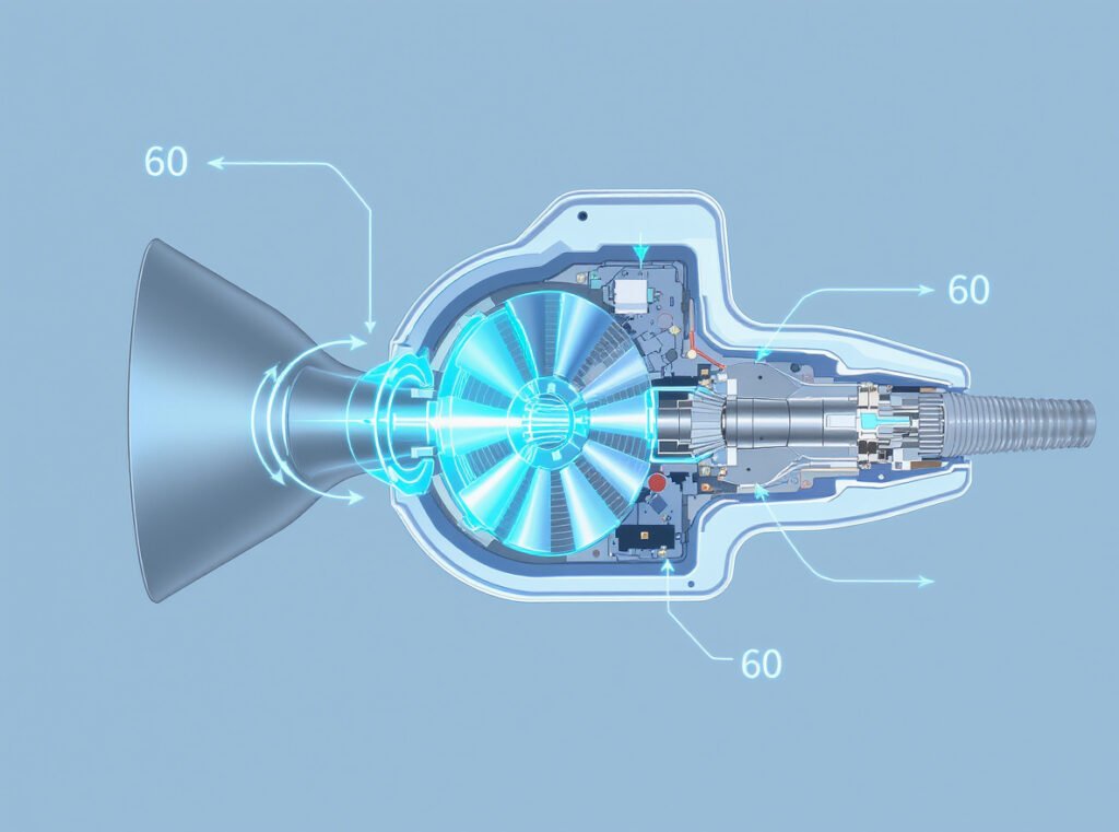 Hair dryer motor RPM internal mechanism diagram showing rotational components