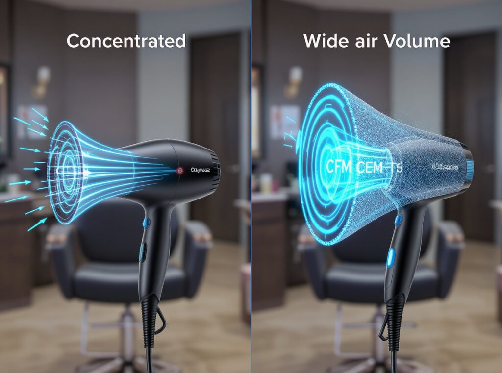 Hair dryer air speed and CFM importance for professional salon use