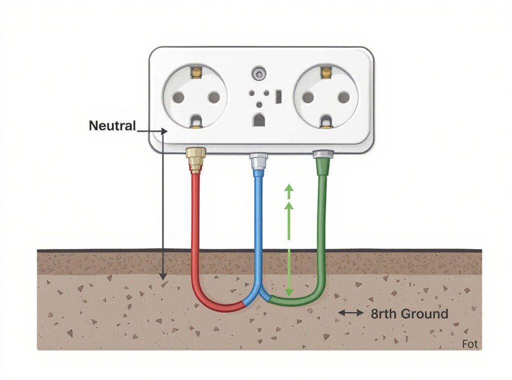 Ground wire electrical diagram showing hot neutral and earth connections in outlet