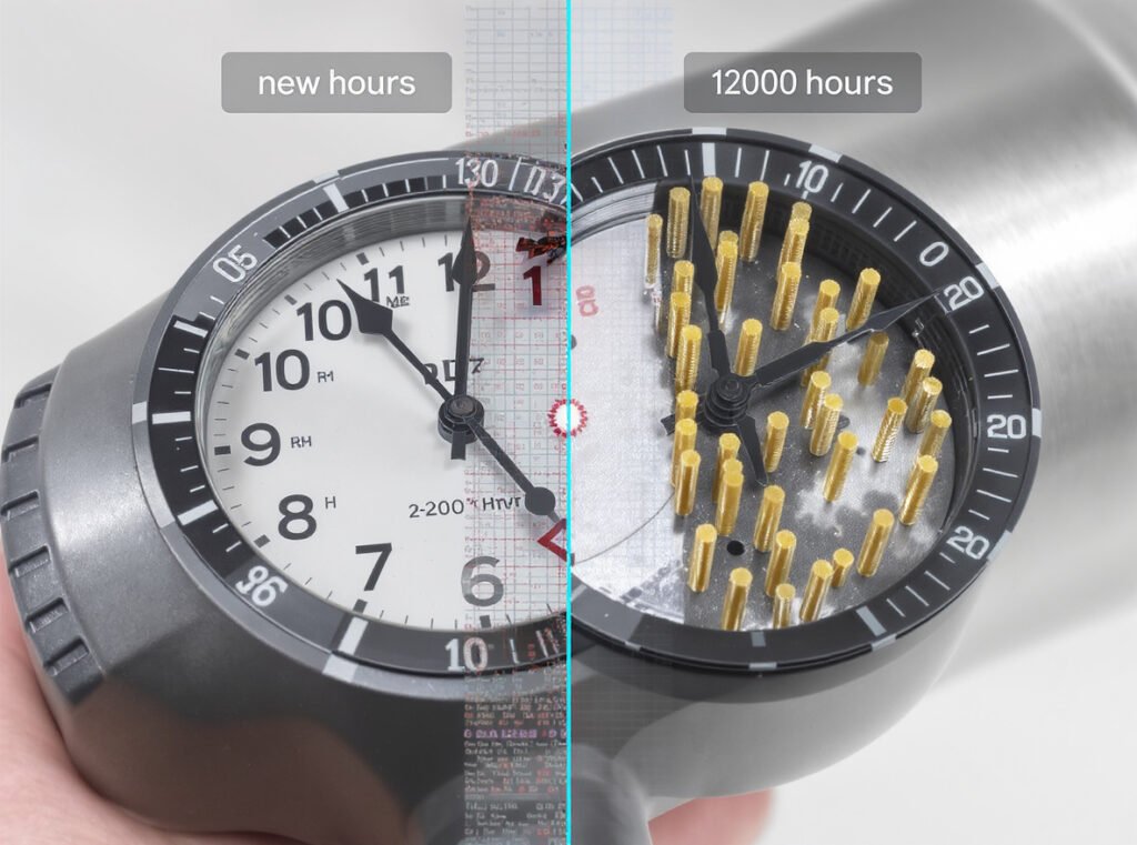 Carbon brush lifespan comparison showing 200-1200 hours service life