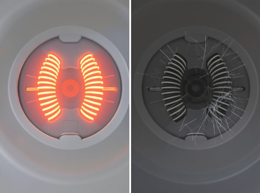 Comparison of working vs broken hair dryer heating elements