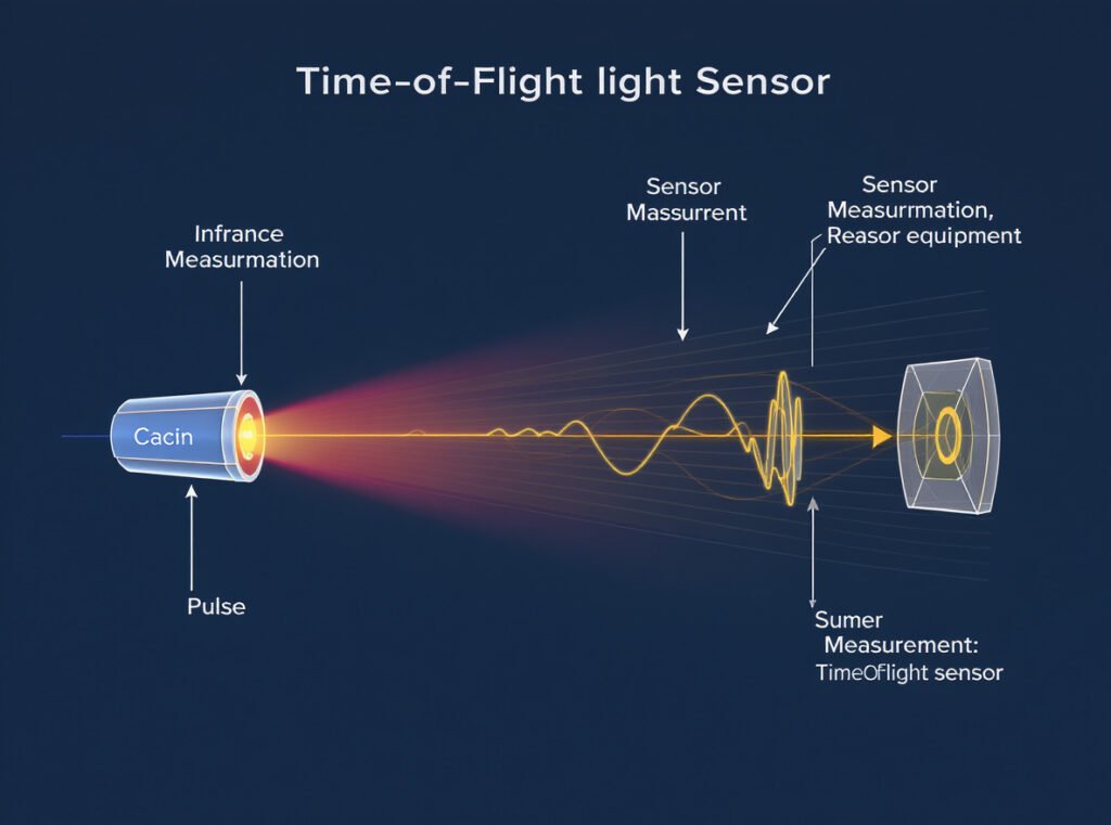 Time-of-flight sensor technology diagram showing infrared light pulse measurement in hair dryers