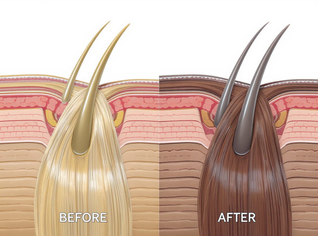 Hair health comparison showing benefits of gentle infrared drying versus traditional methods