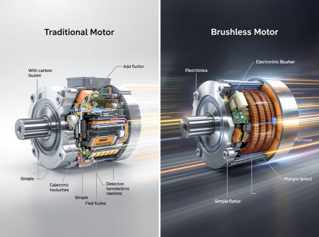 Traditional vs brushless hair dryer motor comparison showing internal differences