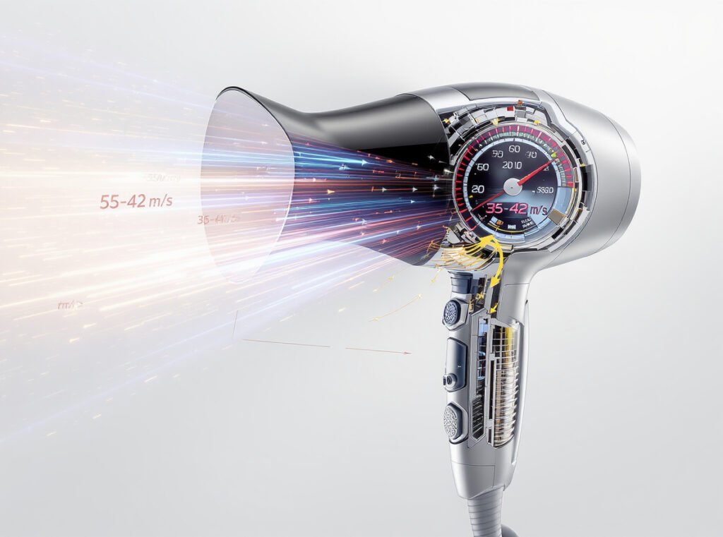 Hair dryer air speed m/s measurement and motor technology
