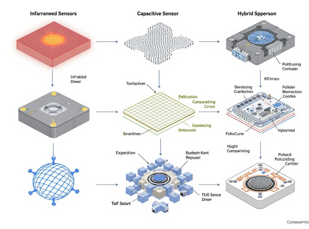 Different types of proximity sensors used in smart hair dryers - infrared, capacitive, and ToF sensors