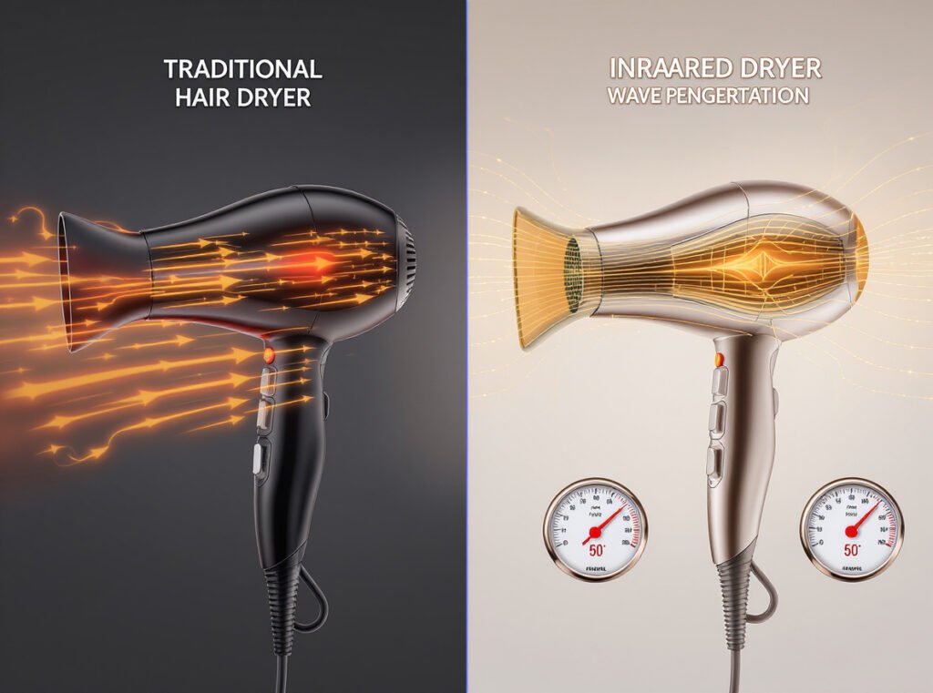 Visual comparison between traditional hot air drying and infrared wave technology