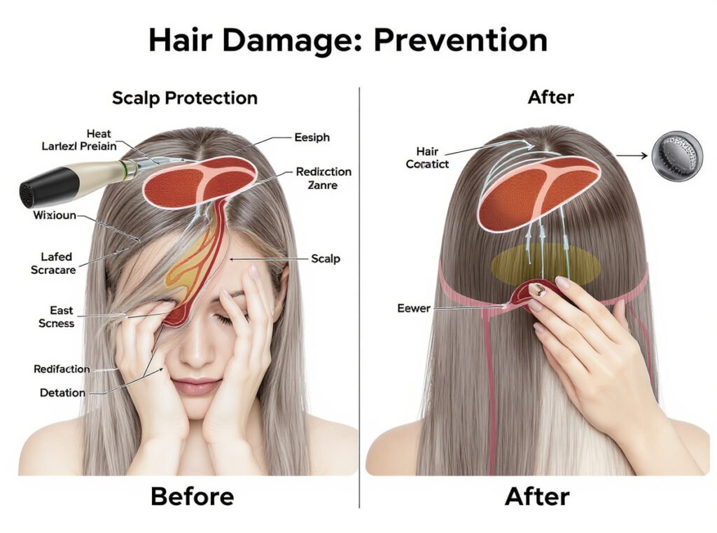 Proximity sensors preventing hair and scalp damage through automatic heat reduction technology