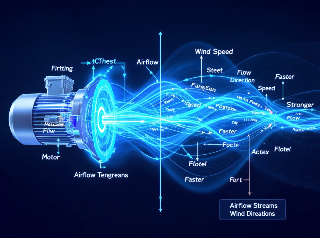 Hair dryer motor RPM airflow relationship diagram showing wind speed correlation