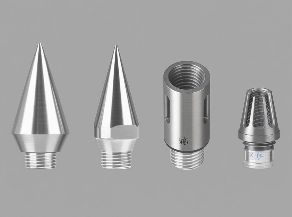 Different nozzle shapes showing varied airflow patterns for hair drying control