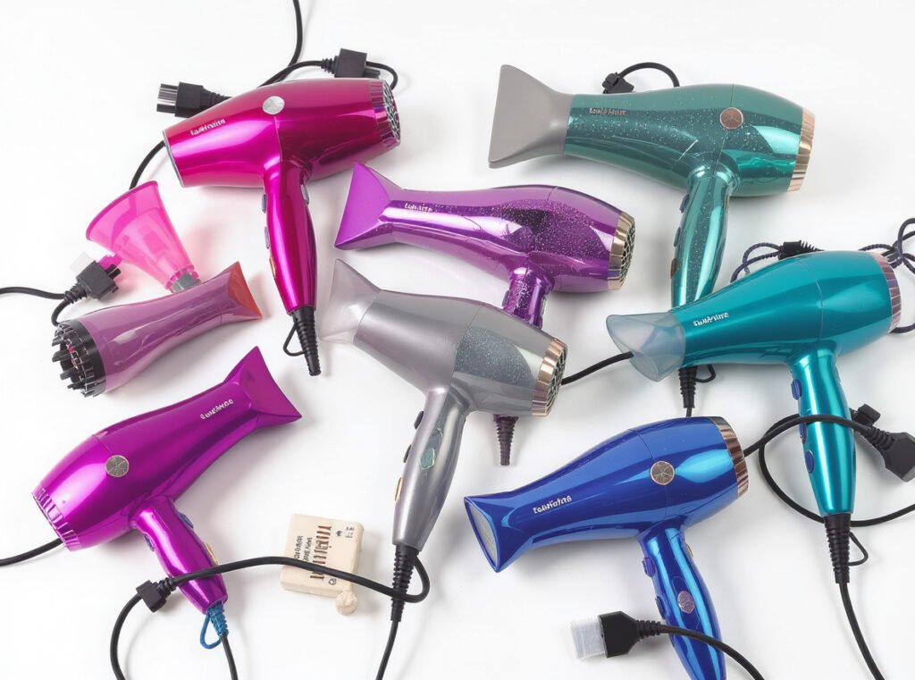 Budget ionic hair dryers showing tourmaline coating technology for affordable ion generation