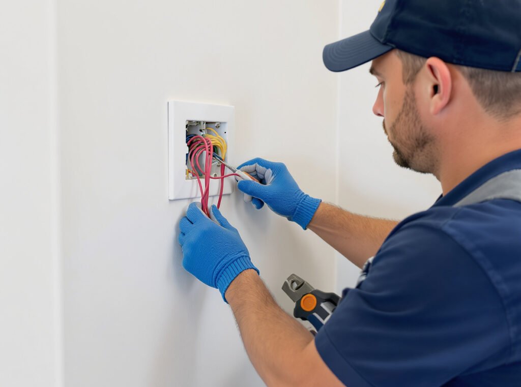 Professional electrician installing dedicated circuit prevent lights dimming