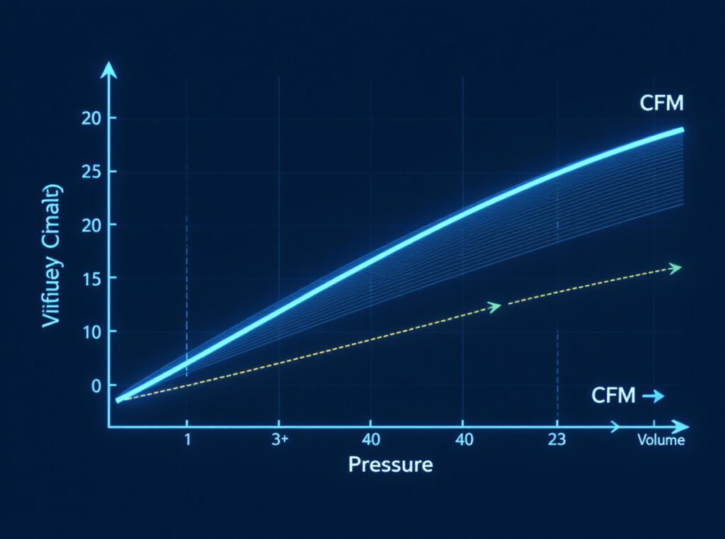 Hair dryer pressure vs CFM relationship diagram showing airflow performance dynamics