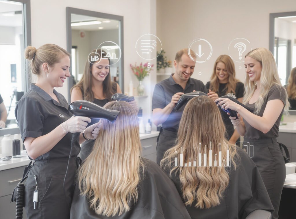 Professional hair salon using infrared hair dryer technology for client treatments