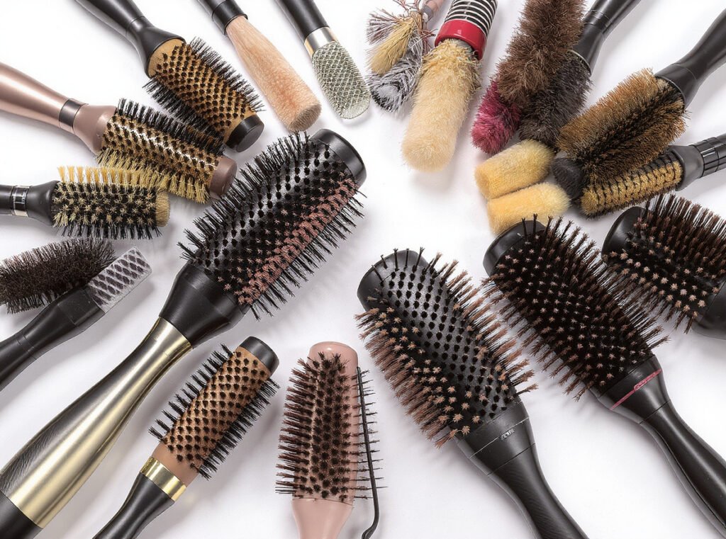 Professional hair brushes collection for glass hair styling techniques