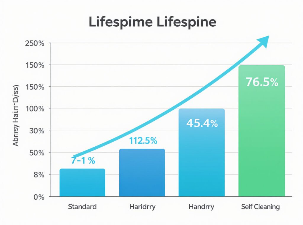 Lifespan comparison chart showing self-cleaning hair dryers last 30-50% longer