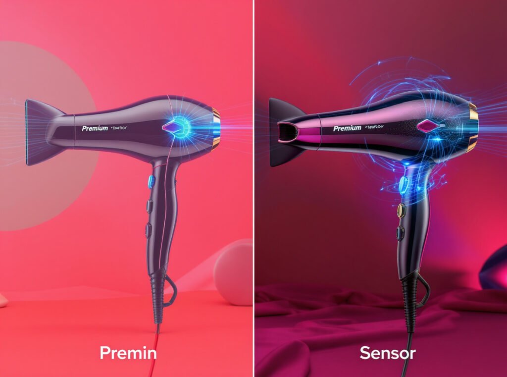 Leading hair dryer brands implementing proximity sensor technology including Dyson, Tineco, and Shark