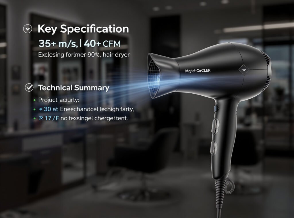 Professional hair dryer air speed CFM summary specifications