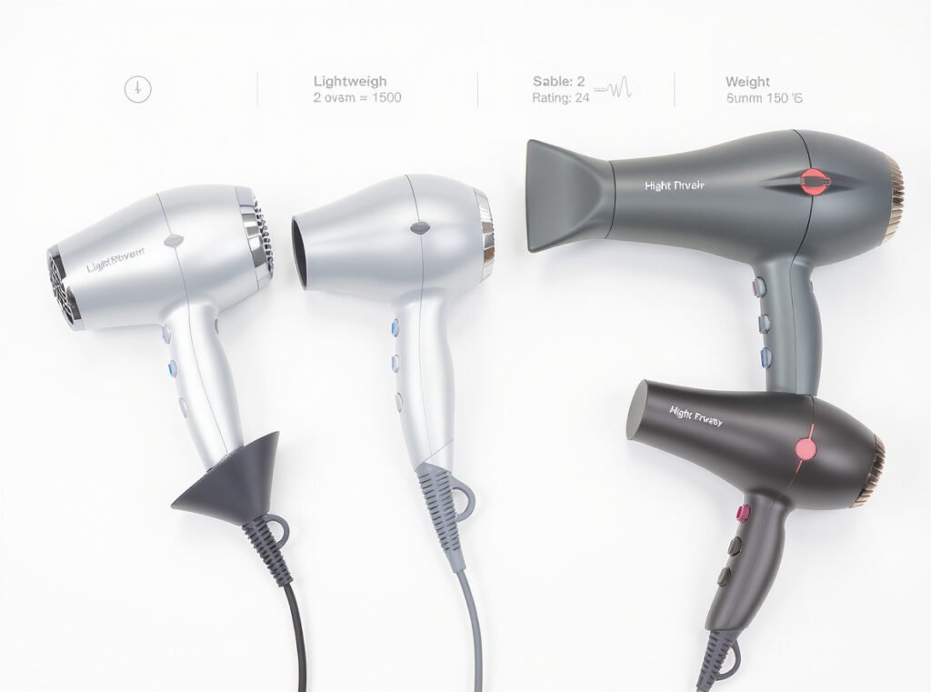Best weight-to-power ratio professional hair dryers comparison top view