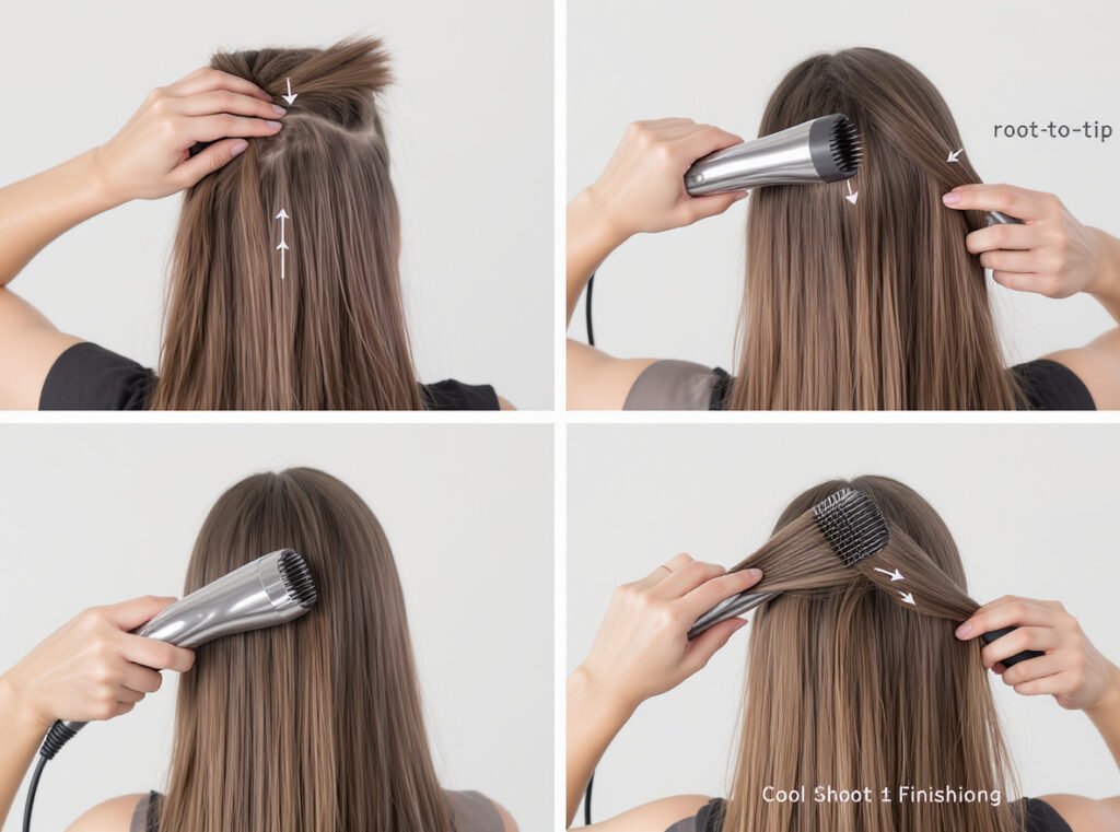 Professional hair drying technique to maximize static-free results with ionic hair dryer