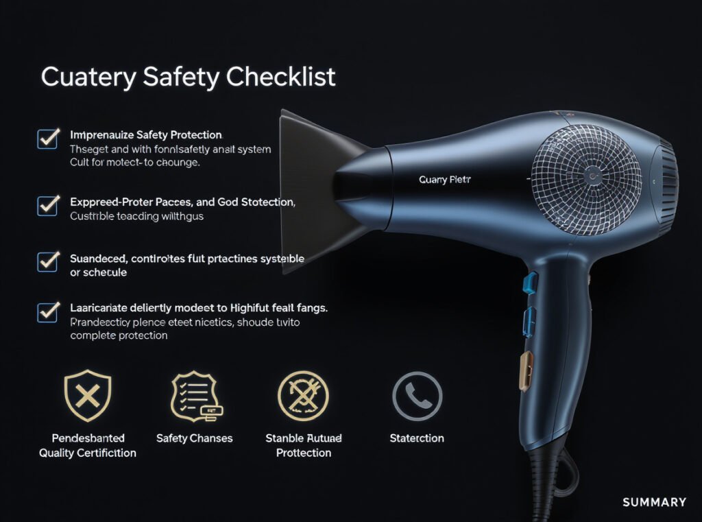 Complete hair dryer overheating prevention summary with safety checklist, maintenance schedule, and professional recommendations