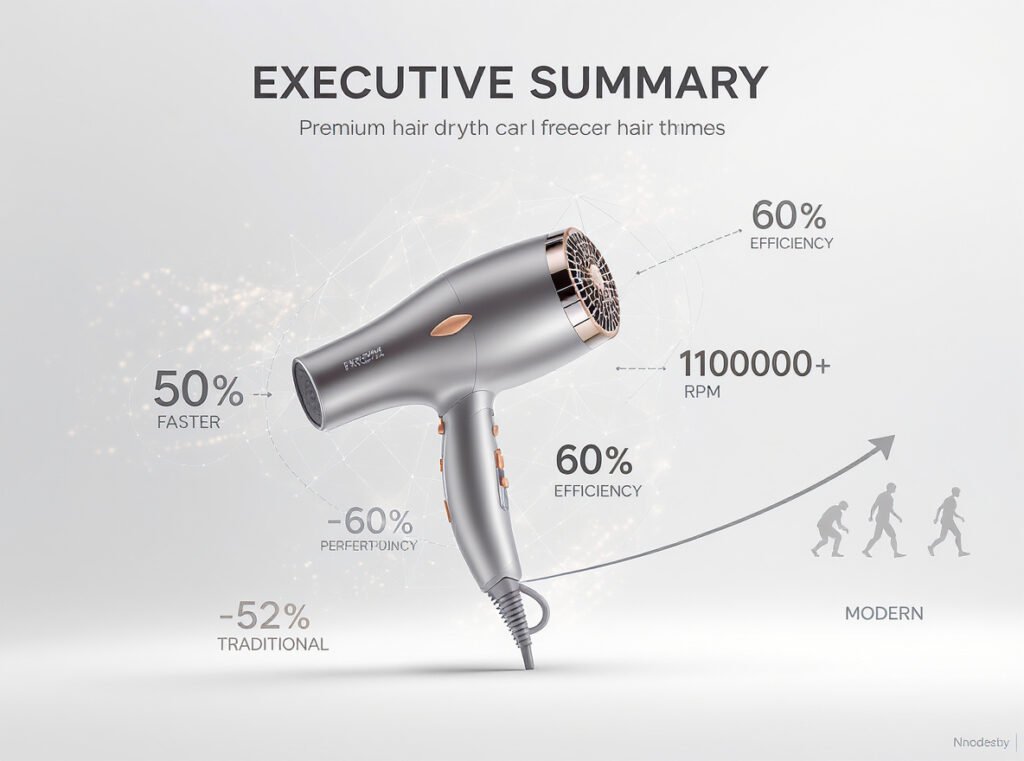 Hair dryer motor RPM summary showing key performance statistics and evolution