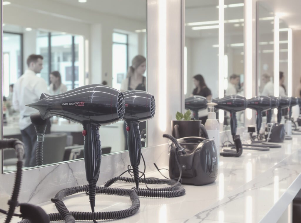 Professional salon using self-cleaning hair dryers for optimal performance and efficiency
