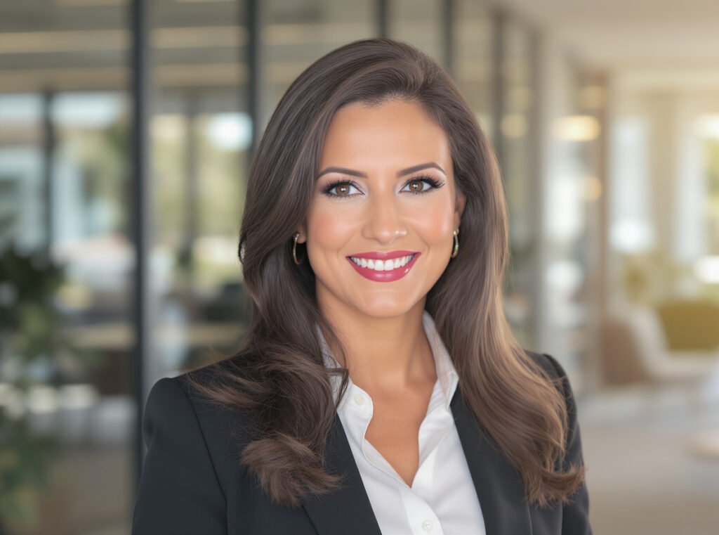 Professional woman with perfect morning hair styling ready for successful day