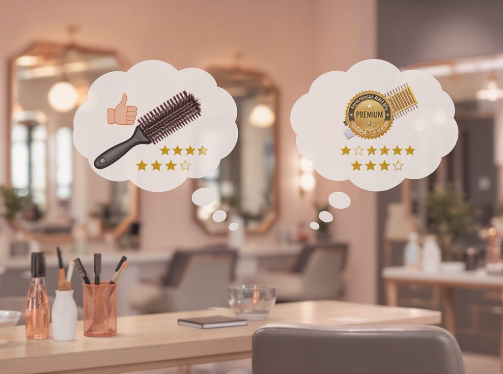 Professional hairstylist preferences comparing budget-friendly Revlon versus premium Drybar hot air brushes for salon use