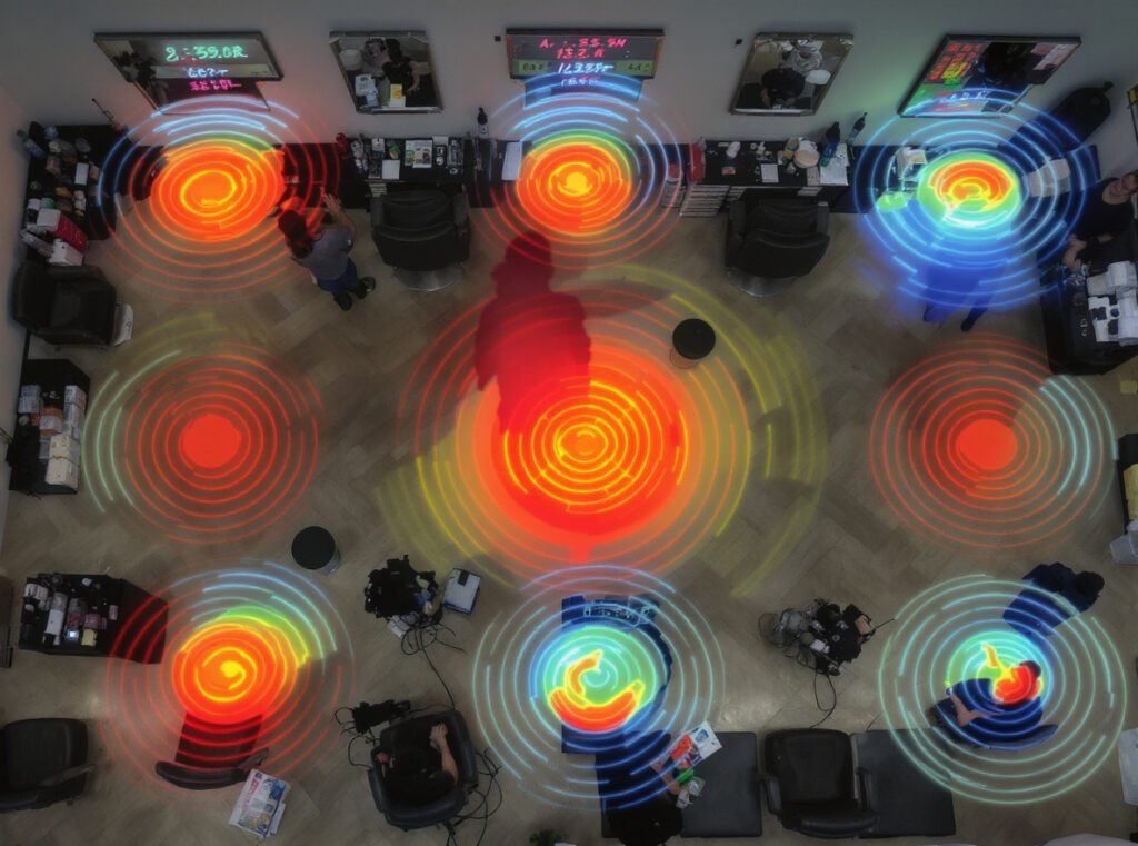 Professional salon showing cumulative EMF exposure from multiple hair dryers